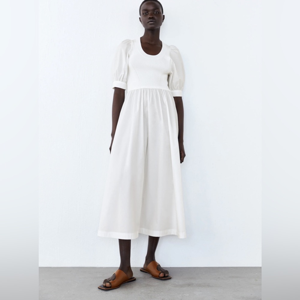 NWT Zara  Limited Edition Matching Knit Dress Long White Size Medium